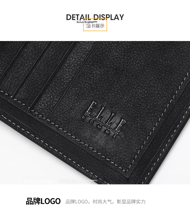 ELLE HOMME Men's Short Wallet First Layer Cowhide Multifunctional Card Holder Horizontal Wallet 01530 Birthday Gift for Men 10