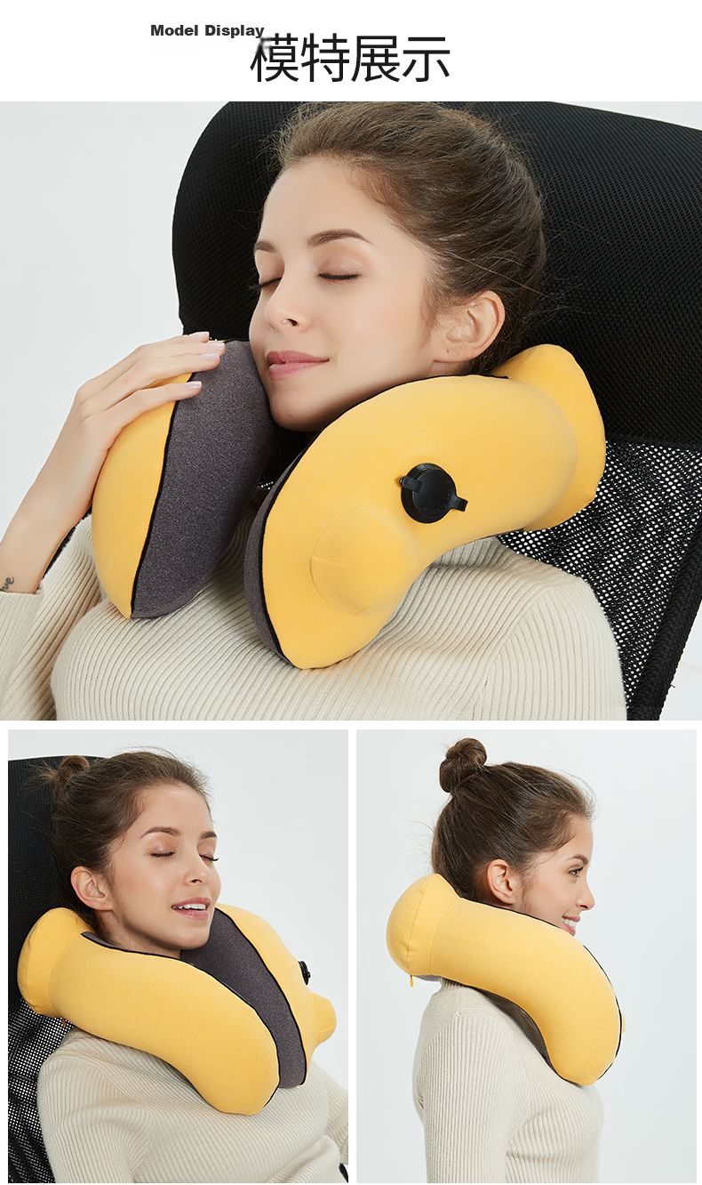 Etravel Inflatable U-Shaped Neck Pillow Travel Nap Headrest Train Portable Blue Gray Set 13