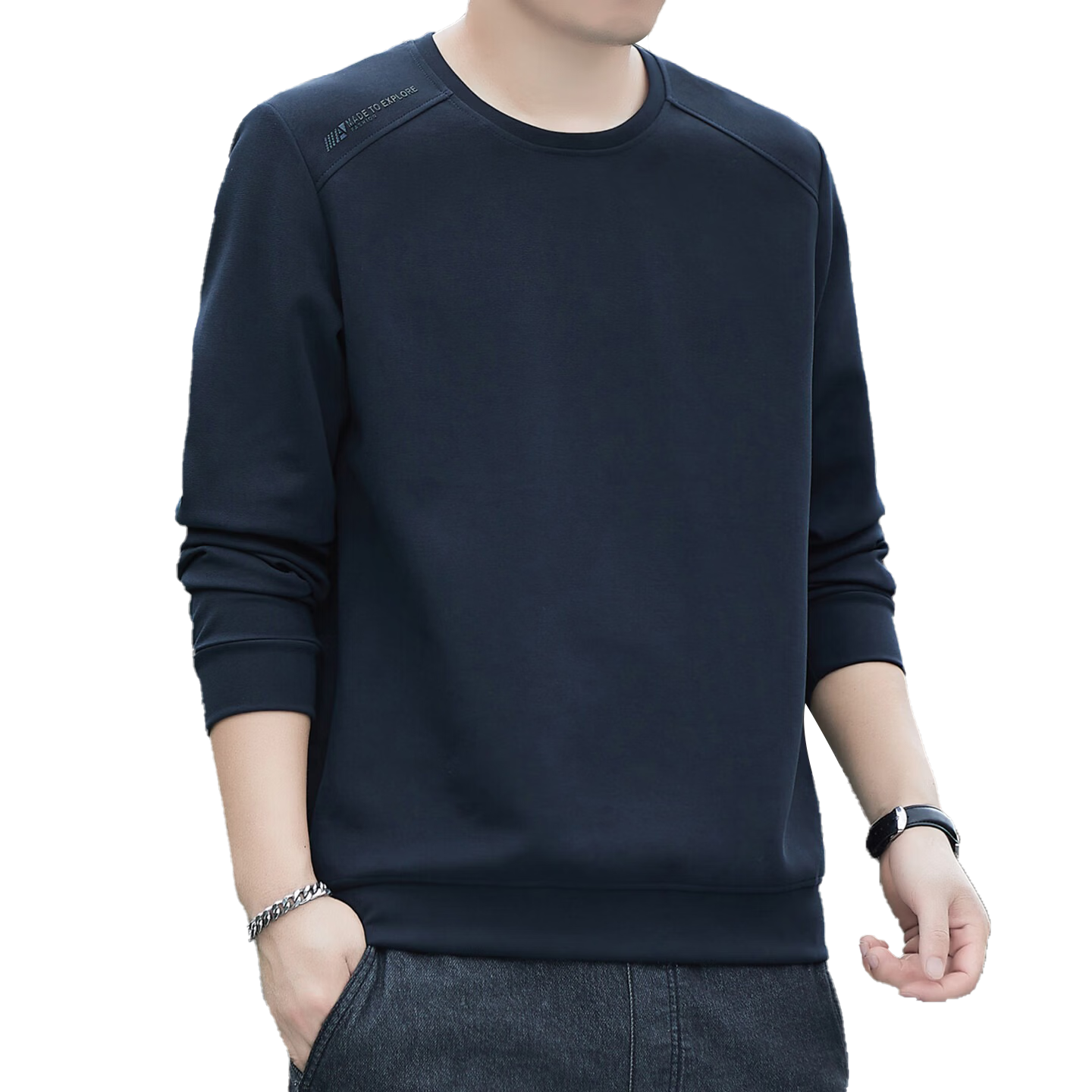 Romon Men's Sweatshirt Spring High-End Business Casual Long Sleeve T-Shirt Versatile Crew Neck Base Shirt Jacket Green D7S 2XL