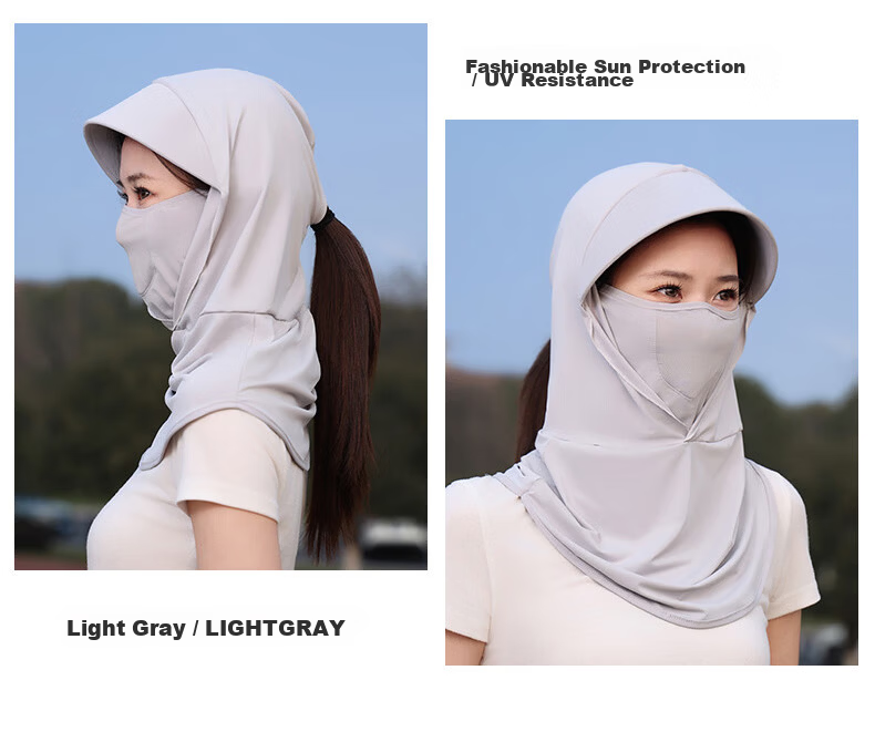 40,000 KM Summer Sunscreen Face Mask for Women UV Protection Neck Guard Cycling Breathable Light Gray Two-Piece Set 16
