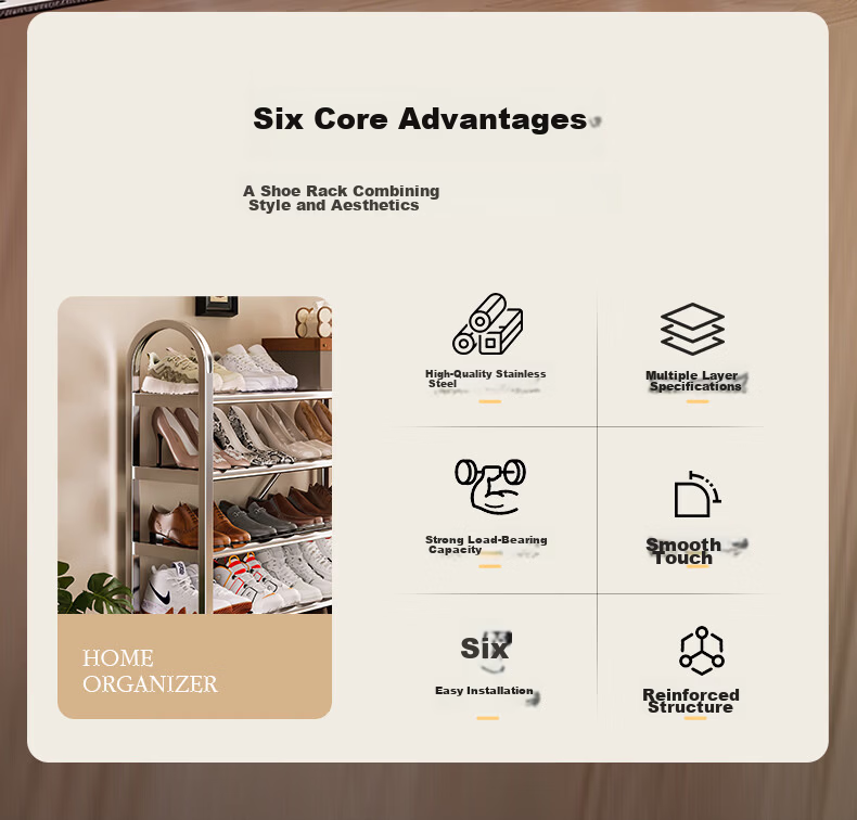 Yicai Nianhua Stainless Steel Thickened Simple Shoe Rack Multi-layer Household Economical Dormitory Door Shoe Cabinet 1107-SR 5
