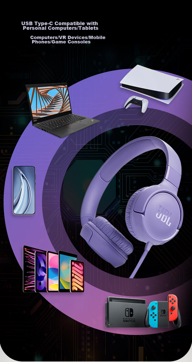 JBL TUNE520C Upgraded Wired Over-Ear Headphones with Type-C, Hi-Res Certified, In-Line Mic and Remote, Black 7