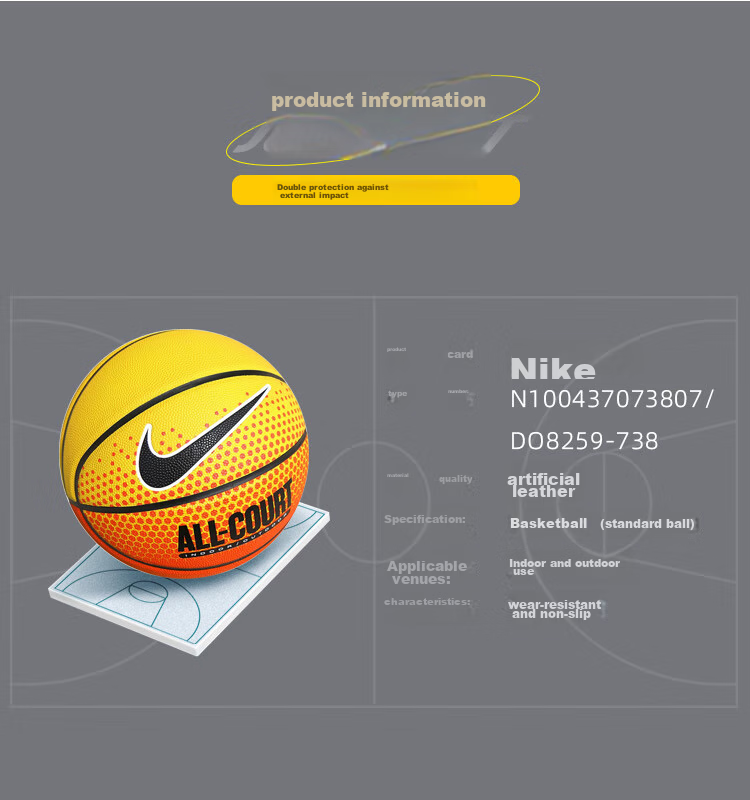 NIKE Basketball Training Indoor Outdoor Non-Slip Wear-Resistant Petal Size 7 N100437073807 Orange 6