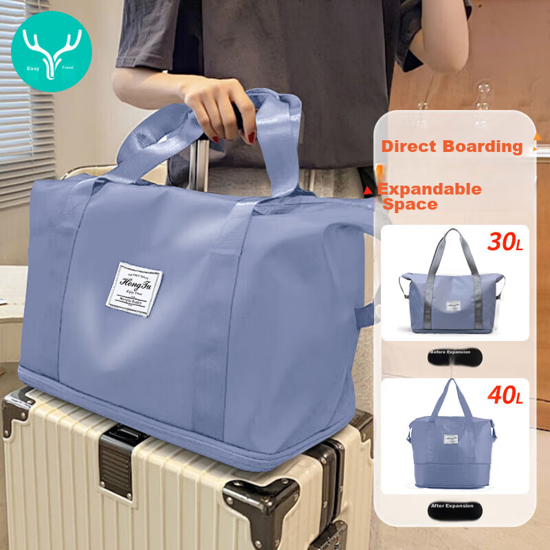 Etravel Travel Bag Unisex Large Capacity Expandable Luggage Sleeve Carry-on Business Handbag Black