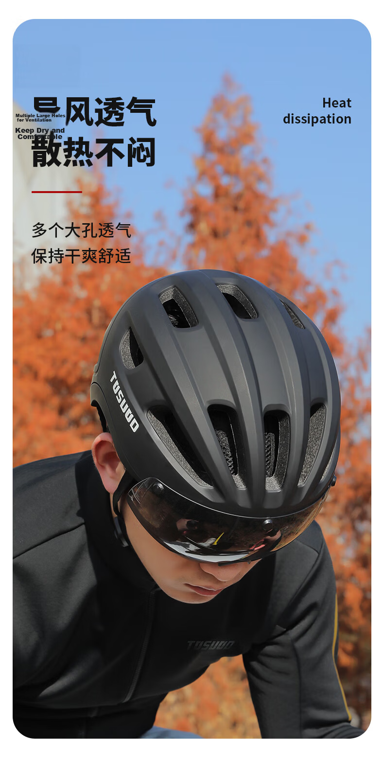 Tasiduizhang Bicycle Helmet with Color-Changing Goggles for Men And Women, Day And Night Use, Breathable And Adjustable Cycling Equipment, Navy Blue, Size L 6