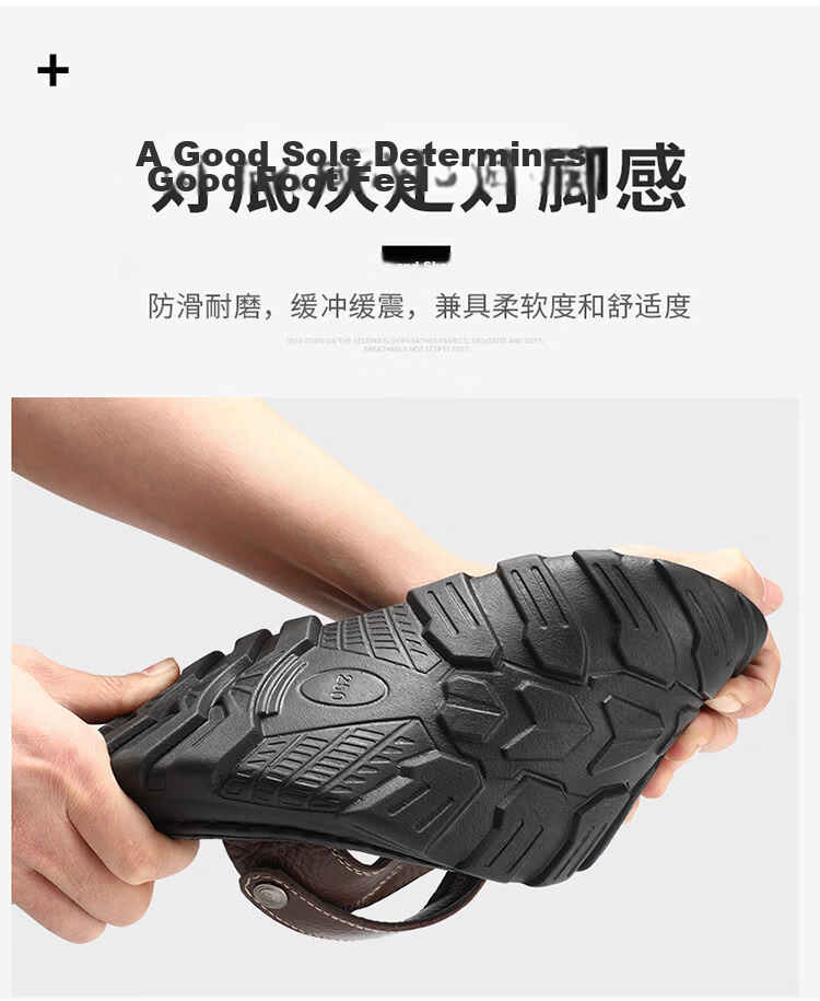 Playboy Men's Summer Casual Beach Sandals Outdoor Middle-aged and Elderly Dad Leather Slippers Black Size 43 12