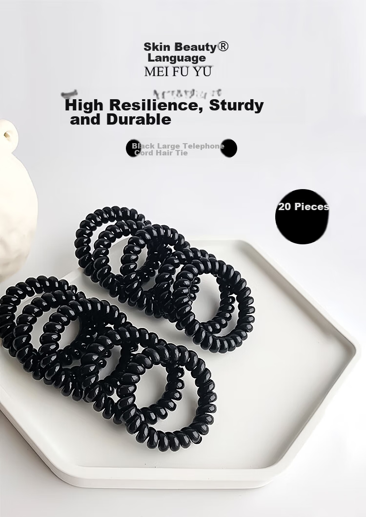 Meifuyu Thickened Telephone Wire Hair Ties Hair Bands Large Size 20 Black Elastic Hair Bands Hair Ropes Hair Ties MF8948 1