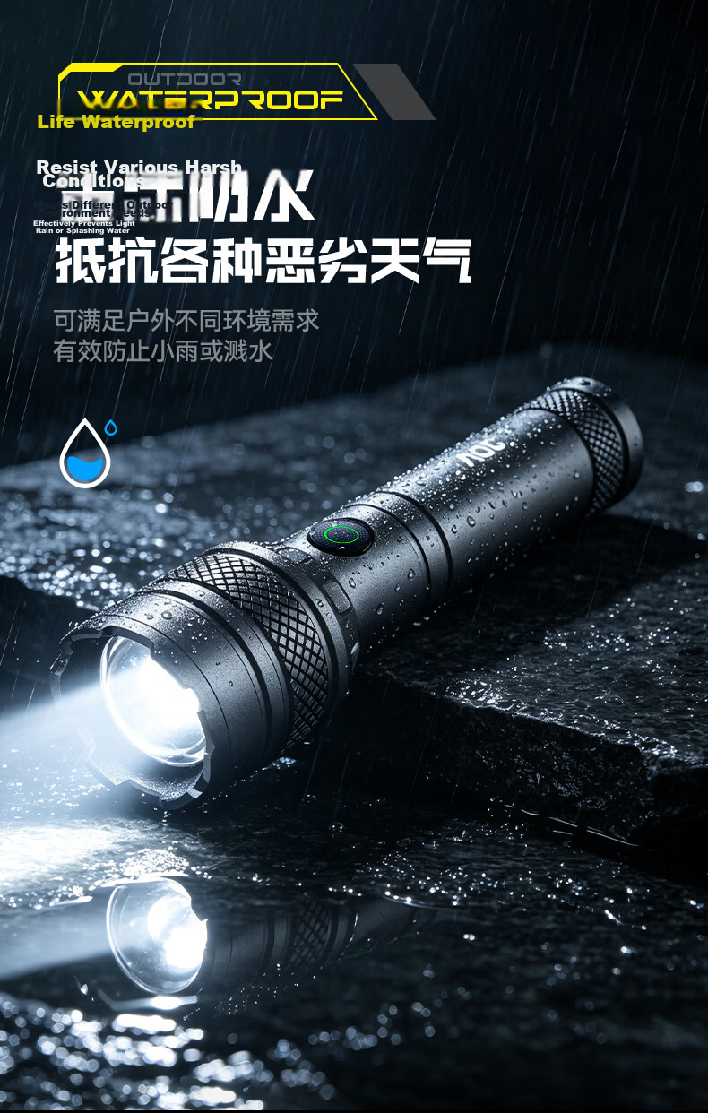 AOC Zoomable High-Power Flashlight Bright Long-Range High Lumen Long Battery Life Outdoor Adventure Patrol Emergency Light 17