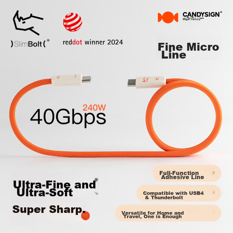 CANDYSIGN Sugar Factory Thunderbolt 4 USB4 Full-Function 240W Fast Charging Type-C Cable for Apple iPhone 17/16 Slim 8K Video Casting Fast Charging Thunderbolt Cable