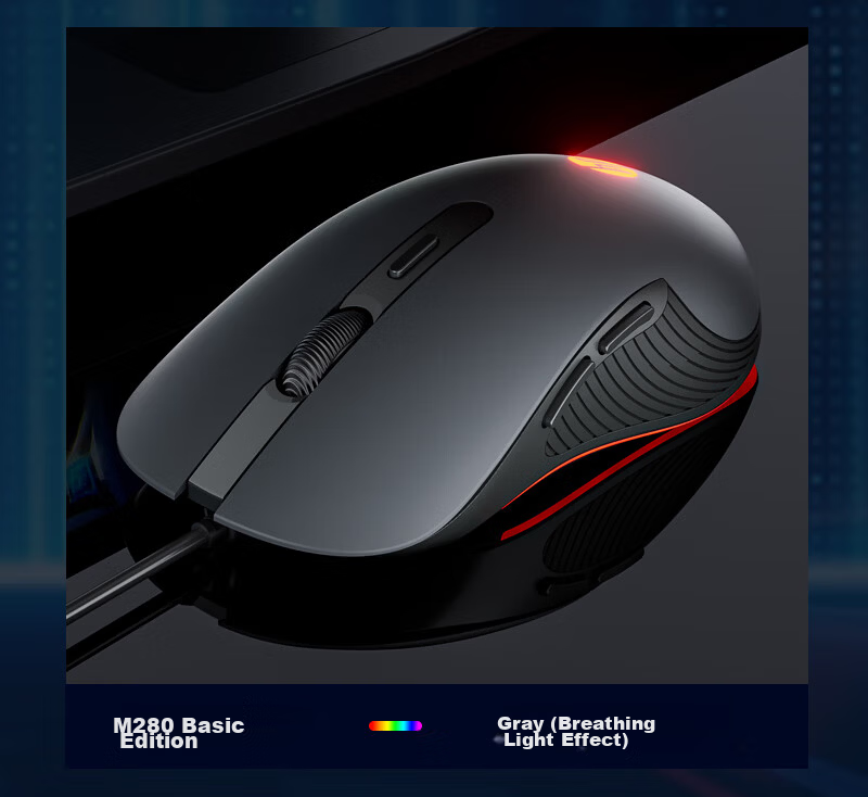 HP M280 Upgraded Wired Mouse RGB Lighting Silent Click for Laptop Desktop Office Gaming CF LOL PUBG Black Rose Red 6