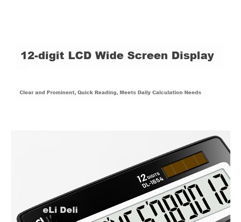 Deli Metal Panel Desktop Calculator, Dual Power Supply, Slim And Lightweight Body, Modern Office Style, 12-Digit Large Screen Display, TE309 Dark Gray 8