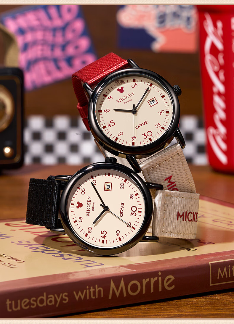 Disney Women's Watch Vintage Canvas Strap High School Student Stylish Exam Watch Gift Box Birthday Present 16