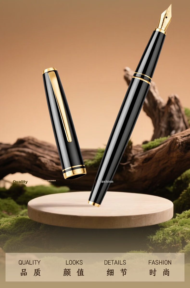 HERO 981 Black Gold Clip Business Office Iridium Nib Fountain Pen Signature Pen Gift Box Ink Set Teacher's Day Gift 5