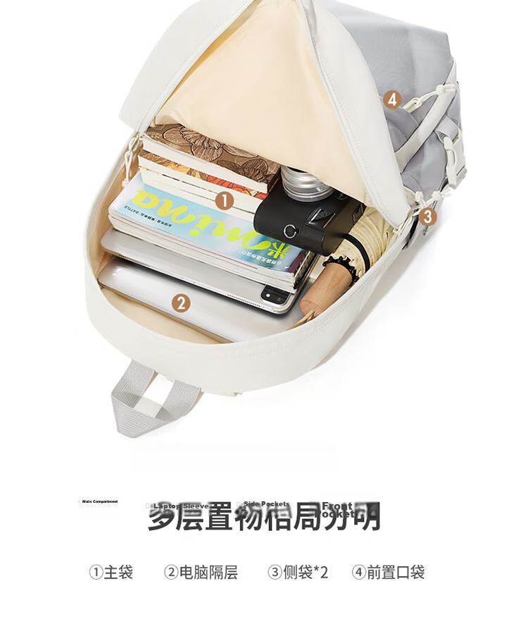 Landcase Korean Style Large Capacity School Backpack for Elementary, Middle, and High School Girls Campus Shoulder Bag 1608 Gray White 12