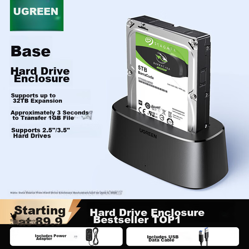 UGREEN 2.5/3.5 Inch Hard Drive Docking Station SATA SSD HDD Enclosure Dual Bay External Hard Drive Case for Laptop Desktop with Cloning Function