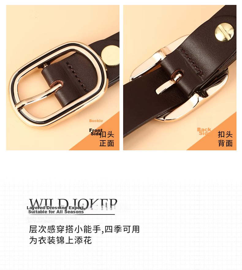 Cattlesboss Women's Belt, Top-Grain Leather, Round Buckle Decoration, Slim Waistband, Simple And Fashionable, Versatile, 5316, Black, 100cm 8