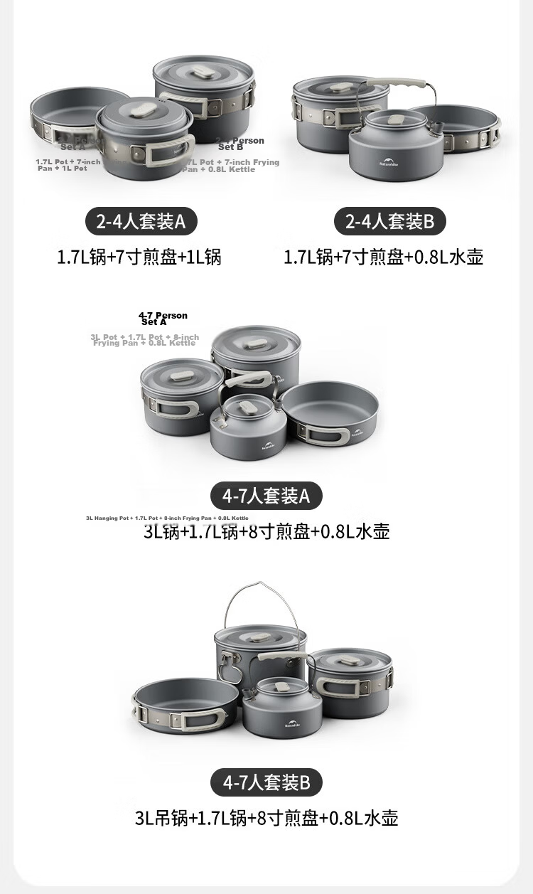 Naturehike Outdoor Cookware Set Camping Portable Aluminum Kettle CNK2450CF010 20