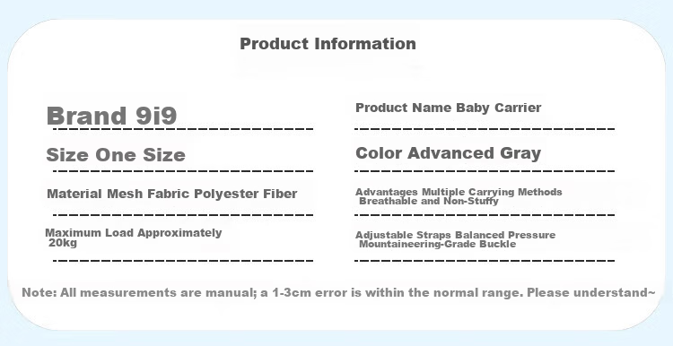 9i9 Baby Carrier Waist Stool Front and Back Dual Use Breathable Safety Lightweight Linen A35 Gray Outdoor Baby Seat Cushion 2