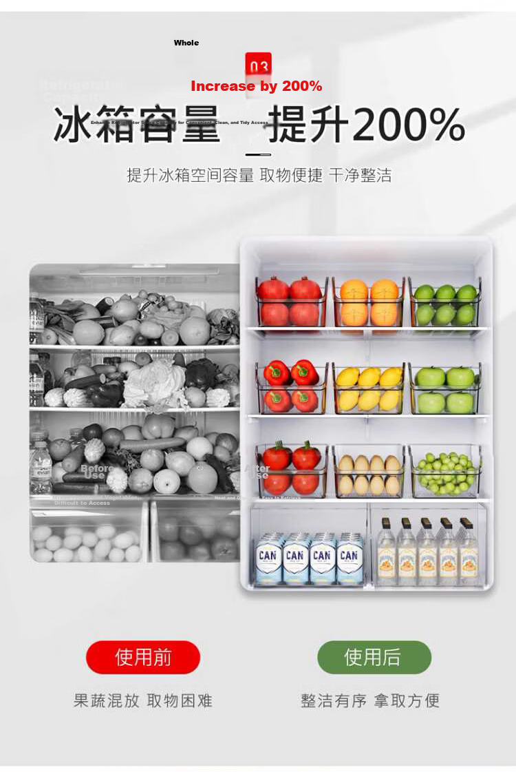 KATEI STORY Japanese Style Refrigerator Storage Box Drawer Fresh-Keeping Food Grade Vegetable Egg Freezer Organizer 4