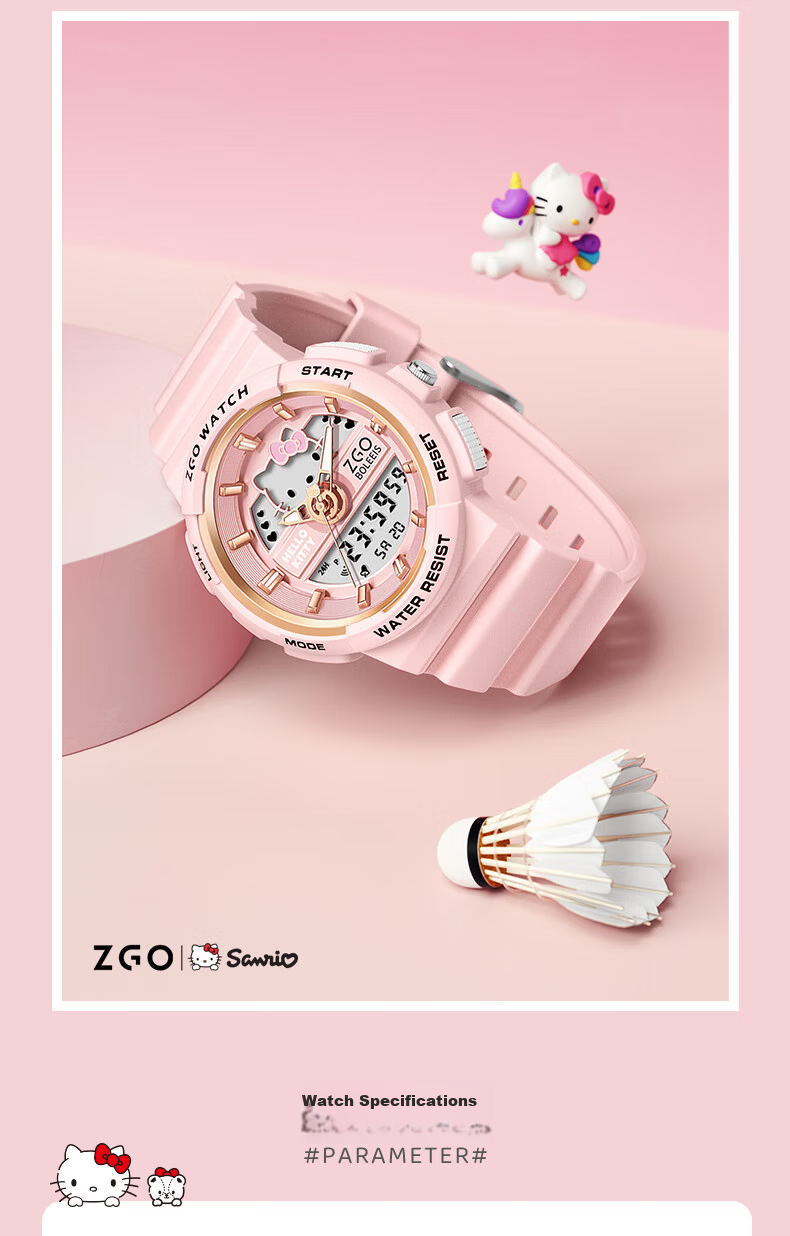 ZGO Sanrio Watch for Women Students, Waterproof Electronic Watch for Middle School Girls, Birthday Gift, 863 Pearl White 17