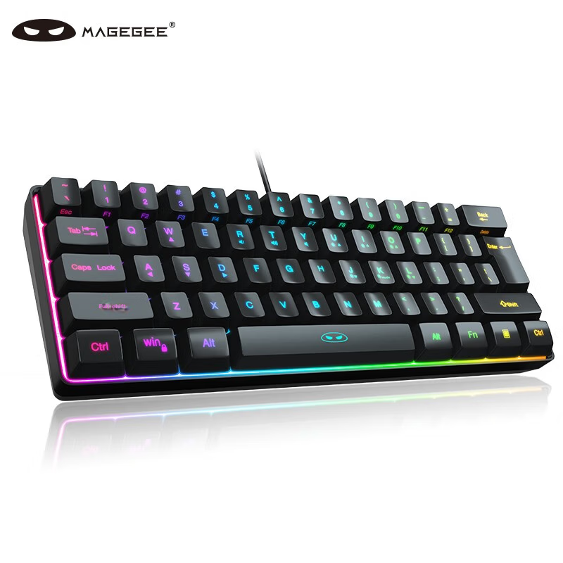 MageGee TS91 Wired Mini Keyboard RGB Backlit Mechanical Feel Gaming Keyboard 61-Key Portable Membrane Keyboard for PC Laptop White