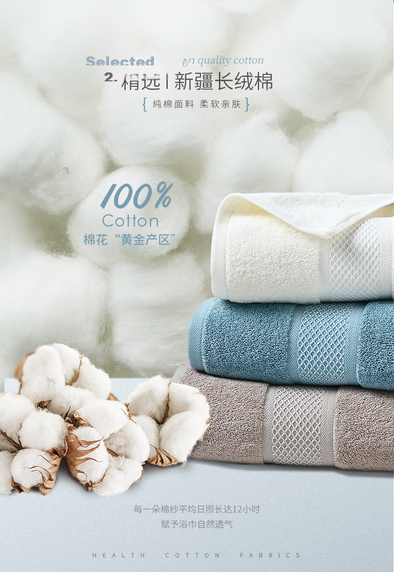 Canasin Pure Cotton Antibacterial Towel, Soft And Absorbent Five-Star Hotel Face Washing Sports Towel Single Pack Blue 180g 4