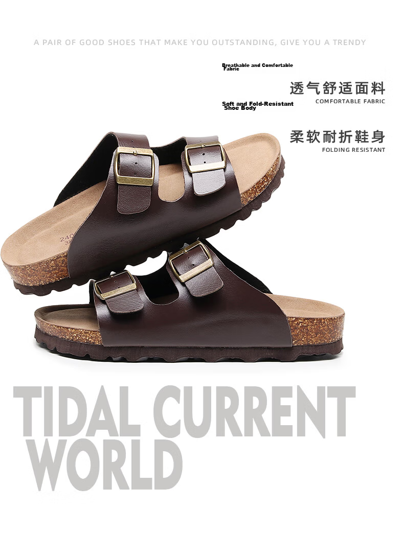 XGGC Cork Slippers for Men, Summer Trendy Non-Slip Thick-Soled Couple's Slide Sandals, Women's Outdoor Wear, White, Size 36 3