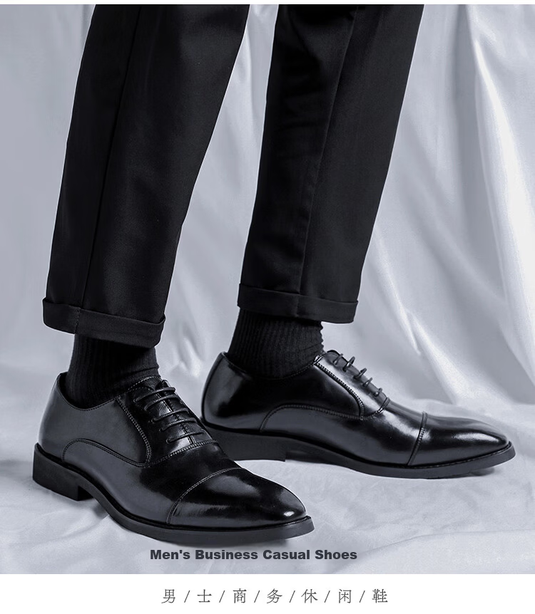 Poitulas Men's Leather Shoes with Three-Point Connection, Formal Business Casual Oxford Shoes, Work And Wedding Shoes, Wear-Resistant, 8111 Black, Size 43 13