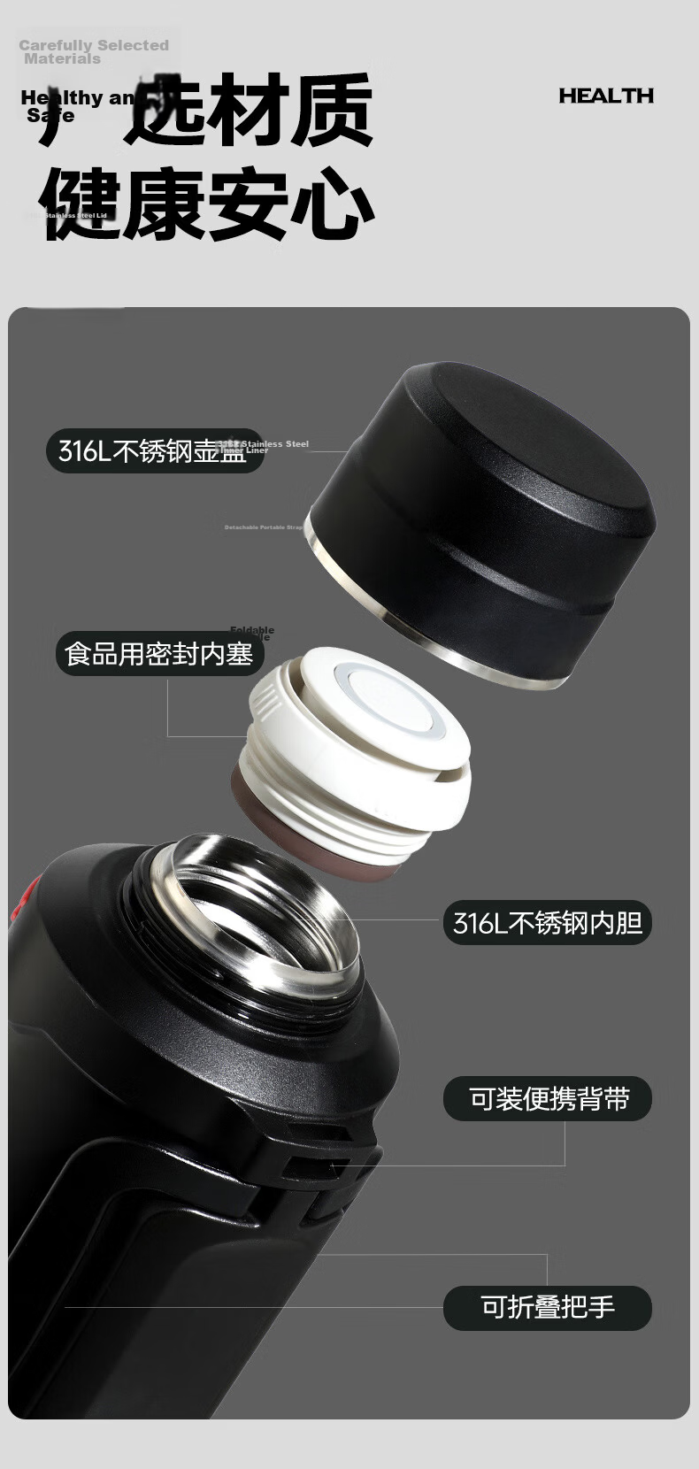 Fuguang Insulated Bottle, 316L Stainless Steel, Large Capacity Thermos, Car-Mounted Vacuum Water Bottle, Outdoor Travel Flask, Warm Bottle, 2300ML 12
