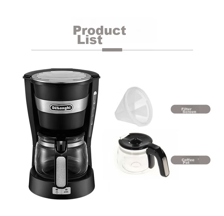 Delonghi Coffee Maker American Drip Coffee Machine Small Home 650ml Large Capacity Thermal Carafe Anti-Drip Adjustable Strength American Drip ICM14011.BK Black Gift 12