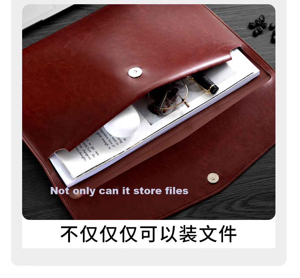 Jiaranheng A4 Leather Document Bag Upgraded Thickened Waterproof Large Capacity Classic Business Office Storage Bag Meeting Briefcase File Folder Contract Receipt Holder Custom Logo Business Brown 7