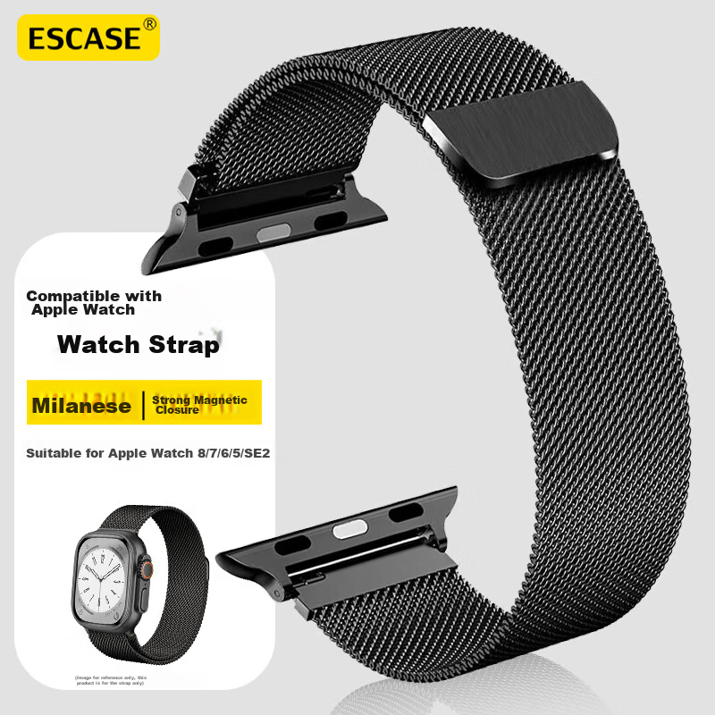 ESCASE Milanese Magnetic Buckle Strap for Apple Watch SE3 iWatch 41/40/38mm Silver Compatible with Apple Watch 11/SE2/9/8