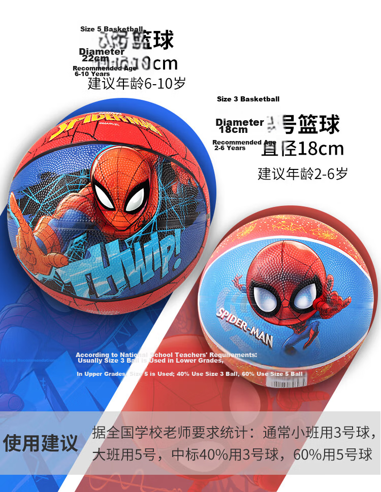 Disney Children's Basketball Size 5, Boys' Kindergarten And Elementary School Beginner Toy Ball, Durable Spider-Man Children's Day Gift 1