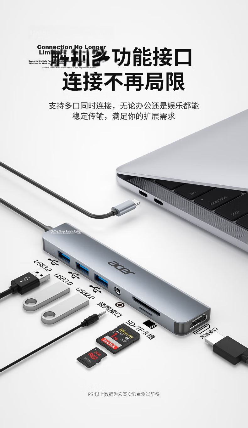 Acer Type-C 7-in-1 Docking Station USB Hub with Ethernet Port and SD/TF Card Reader Expansion for Laptop MacBook Huawei Adapter Converter 2