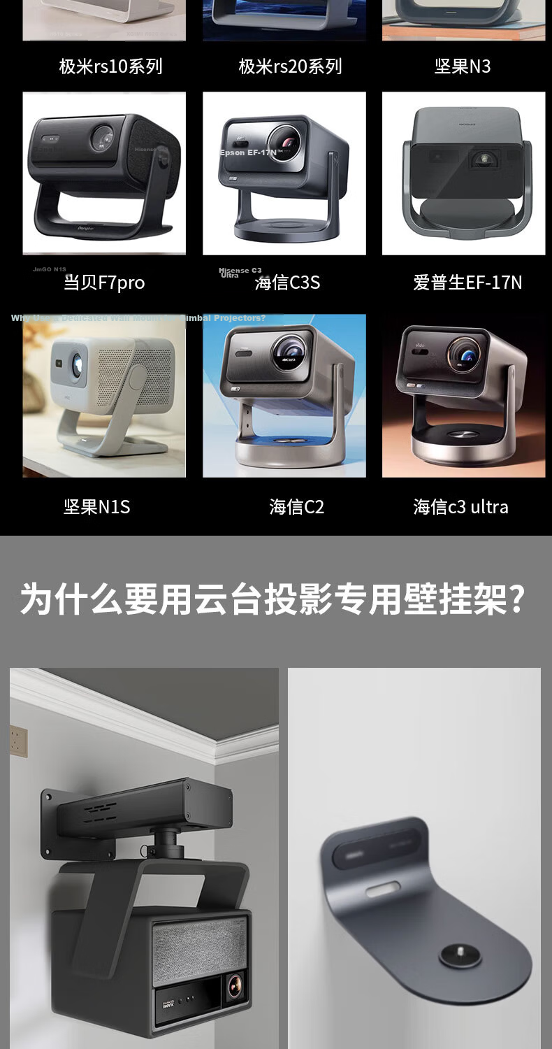 CINE Projector Wall Mount Bracket Home Hidden Adapter Wall Hanging Rack for XGIMI RS10 RS20, JmGO N3 N5, Dangbei X7, Hisense C3S, Epson Quick Install Stand PH39 3