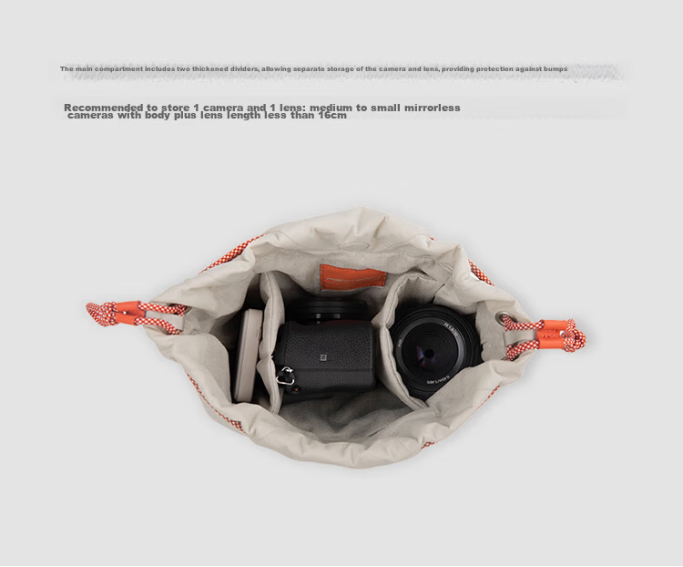 PGYTECH OneGo Drawstring Camera Bag Dandelion Photography Shoulder Bag Luna Storage Bag Mirrorless Inner Liner Crossbody Travel Canon Fuji X100VI Ivory White 4