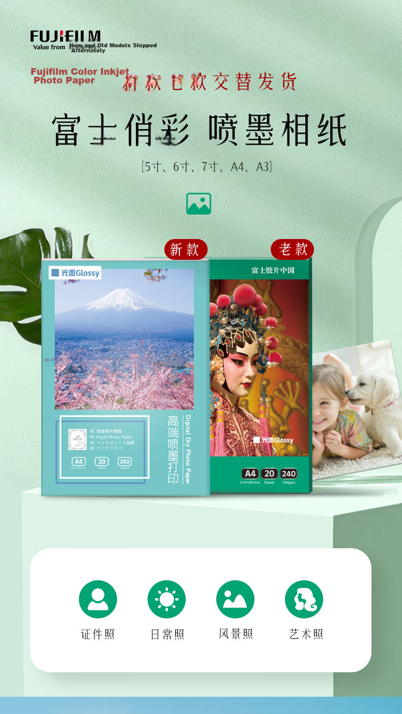 FUJIFILM RC Color Photo Paper, 6 Inch/4R Velvet, 240 Grams, 100 Sheets, Inkjet Printing Photo Paper, Photo Lab Printing Paper, Boxed 1