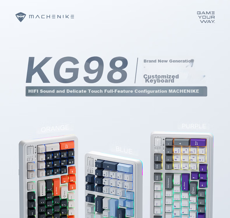 Mechanic KG98 Three-Mode Custom Mechanical Keyboard Wireless Bluetooth Wired Gaming Office Keyboard HIFI Typing Sound RGB Lighting 98 Keys GR Silver Switch Classic Blue 1