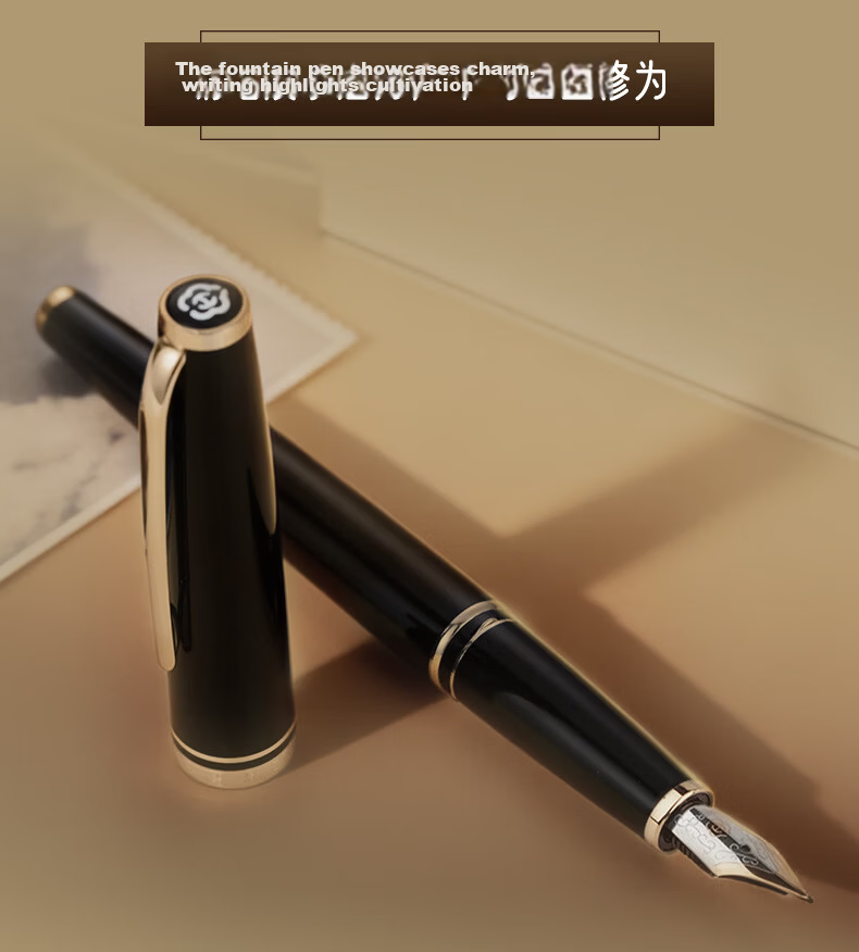 HERO 981 Black Gold Clip Business Office Iridium Nib Fountain Pen Signature Pen Gift Box Ink Set Teacher's Day Gift 3