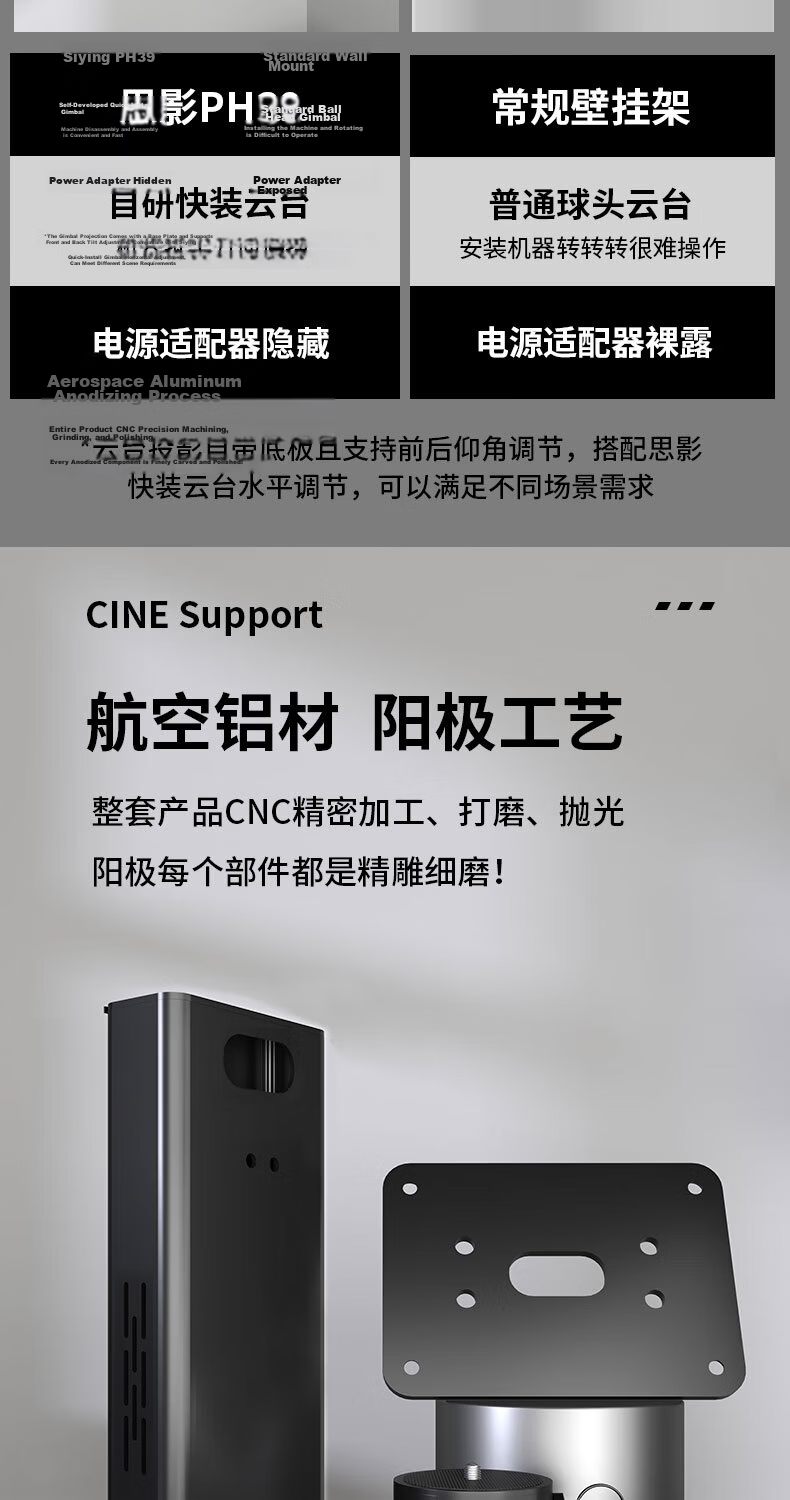 CINE Projector Wall Mount Bracket Home Hidden Adapter Wall Hanging Rack for XGIMI RS10 RS20, JmGO N3 N5, Dangbei X7, Hisense C3S, Epson Quick Install Stand PH39 4