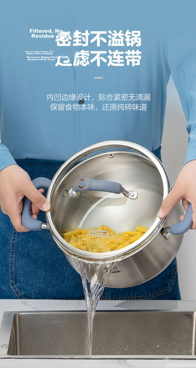 ASD Soup Pot, 304 Stainless Steel Thickened Stew Pot, Raised And Enlarged Braising Pot, 24CM Universal for Gas And Induction Cooktops H5 10