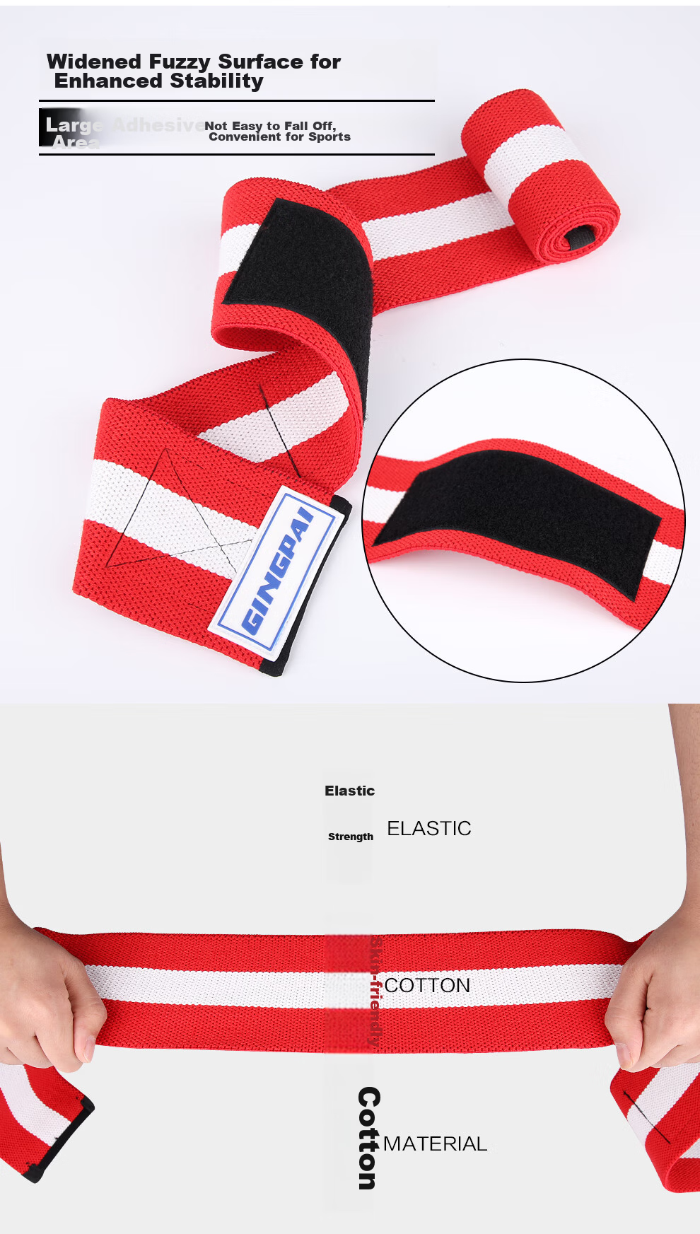 GINGPAI SPORT Fitness Elbow Support Band for Men and Women Weightlifting Powerlifting Bench Press Elastic Band Red and White Two-Pack 4