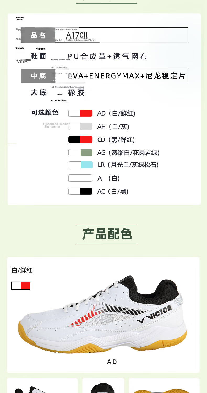VICTOR Badminton Shoes A170II Second Generation for Men And Women, Wear-Resistant Breathable Sports Shoes, White And Gray, Size 42 13