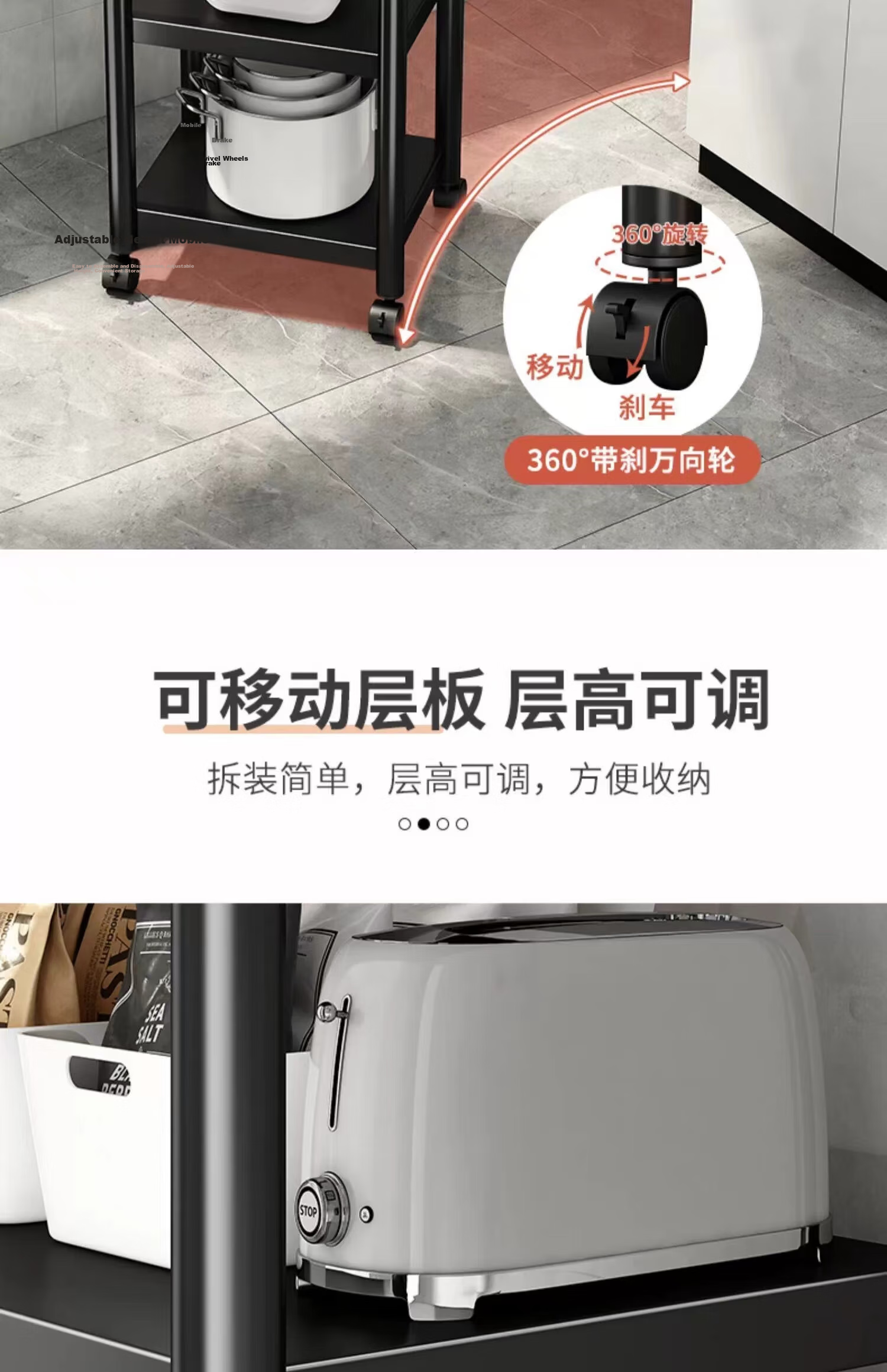 UOEN Kitchen Gap Storage Rack Floor-Standing Multi-Layer Narrow Space Organizer Multi-Functional Pot and Microwave Storage Shelf 10