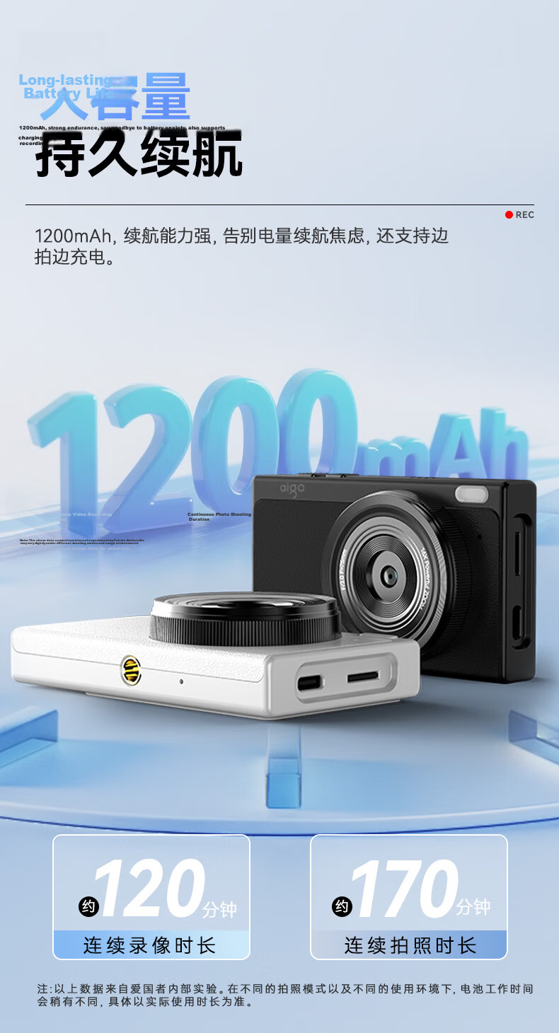 Aigo Patriot D1 Student Digital Camera Birthday Gift for Girls Entry-Level HD Travel Campus Compact Retro CCD Alternative Front and Rear Dual Camera White 64GB 18