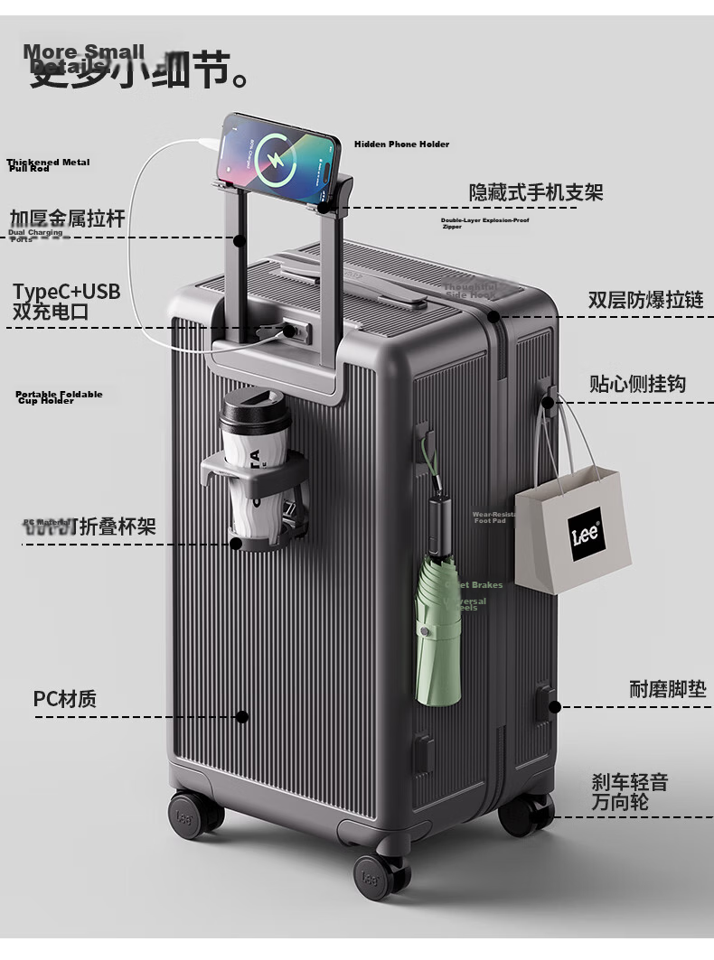 Lee High-Quality Large-Capacity Thickened Suitcase, Trolley Case, Travel Luggage, Password Lock Box, Aurora White, 28 Inches 6