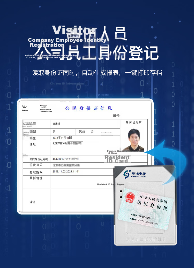 Huashi Electronics Huashi CVR-100N ID Card Reader Identity Card Reader Identity Recognition Device Identity Verification Scanner 7