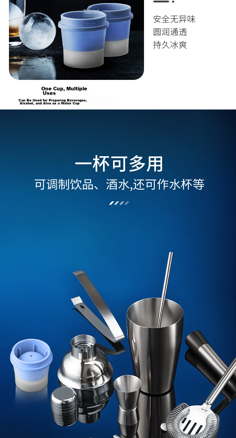 CLITON 304 Stainless Steel Cocktail Shaker Set with Jigger, Hand Press Lemon Squeezer, and Wooden Stand 10