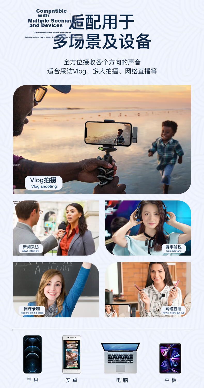 Soaiy MK38 Wireless Lavalier Microphone, Recording Sound Card, Mobile Phone Audio Recorder, Outdoor Live Streaming Interview, Xiaomifeng (Viog) Short Video Noise Reduction Microphone, Apple Versio 7