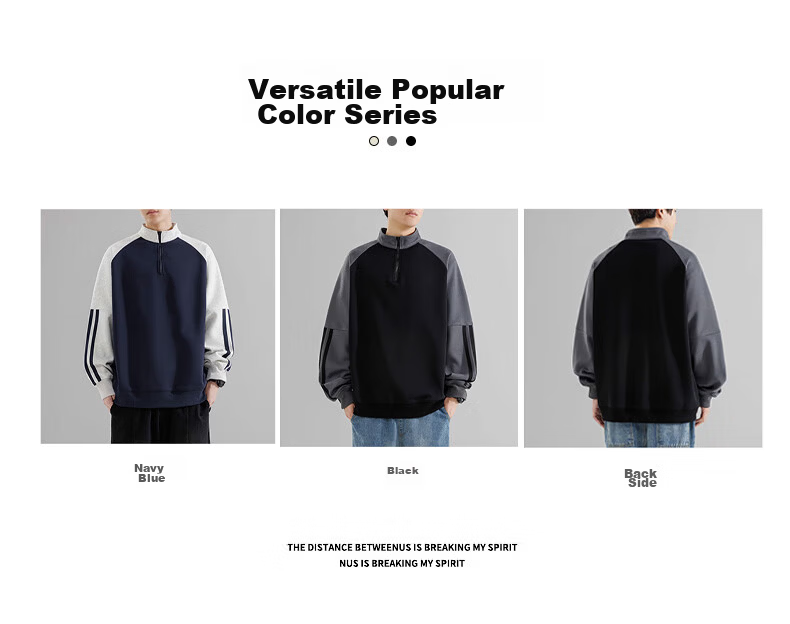 MMOPTOP American-Style Half-Zip Sweatshirt for Men, Spring And Autumn Season, Contrasting Color Raglan Sleeve, Loose Casual Top, 8905 Navy Blue L 7